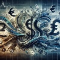 Grafika przedstawia mieszankę symboli walut - złotego, euro, dolara i franka szwajcarskiego - splecionych z elementami cyfrowymi, które reprezentują przepływ informacji finansowych poprzez media i technologię. Tło sugeruje temat niepewności finansowej i stabilności, z wykorzystaniem kolorów takich jak niebieski, zielony i szary. Obraz ma na celu uchwycenie istoty nowoczesnego, powiązanego świata finansów, ze szczególnym uwzględnieniem ostatnich wydarzeń związanych z polskim złotym.